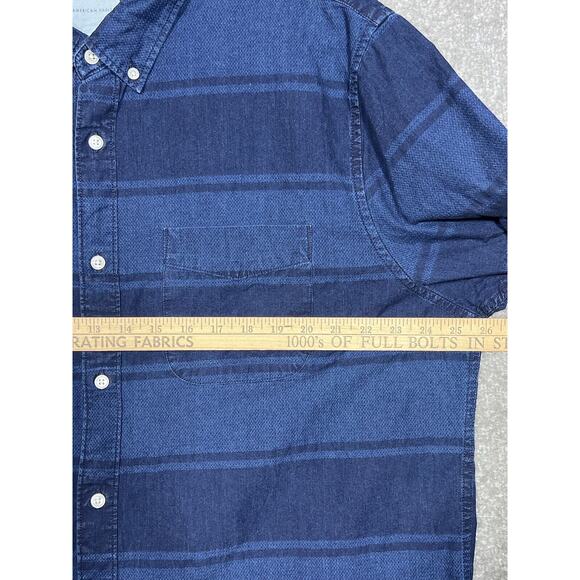 American Eagle Button Down Shirt Men Size XXL Blue Striped Textured Short Sleeve - Picture 5 of 6